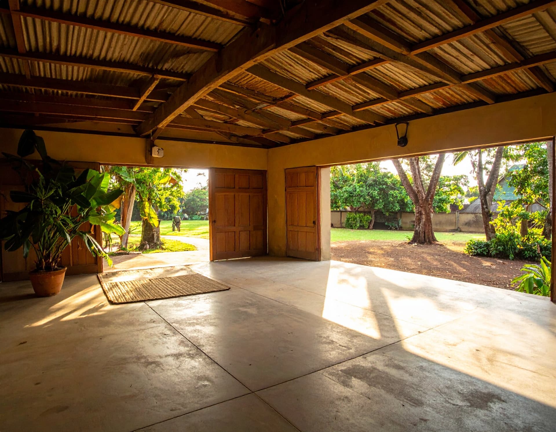 Cleared Hawaiian lanai interior after Hawaii Island Waste cleanout — bright, empty, ready